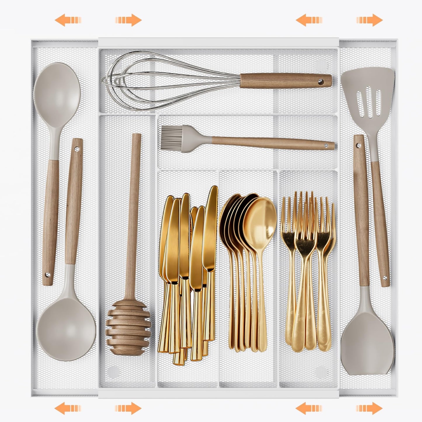 Sedegn mesh silverware tray for drawer: 5 Compartments for Easy Sorting