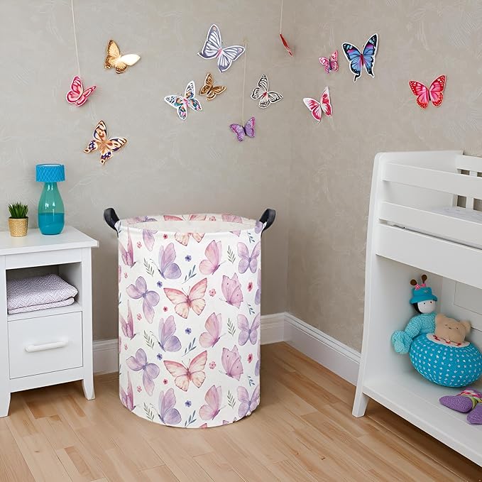 HIYAGON Butterfly Baby Laundry Basket Baby Hamper for Nursery Girl Kids Butterfly Hamper Cute Kids Toys Storage Bin Organizer Butterfly Room Decor for Home(Watercolor Butterfly)