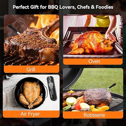 JUELICH Smart Wireless Meat Thermometer with Ultra-Thin Probe, 820FT Unlimited Range Bluetooth Meat Thermometer, Digital Food Thermometer for Remote Monitoring of BBQ Grill, Oven, Air Fryer