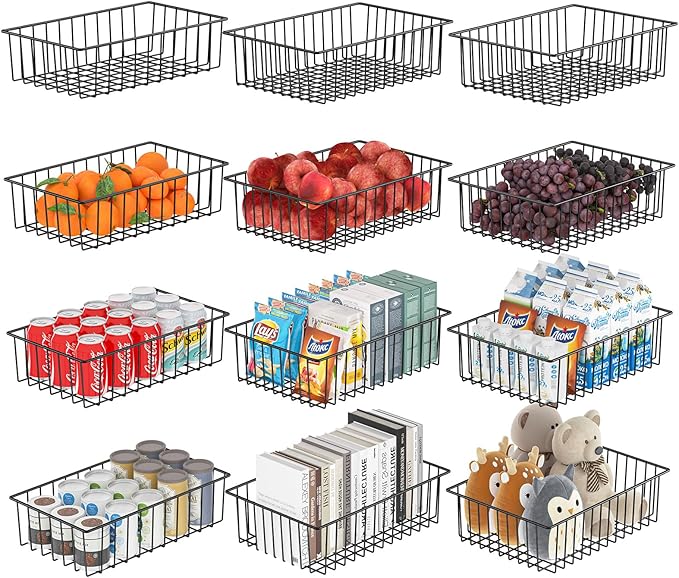 Simple Trending 6 Pack Large Metal Wire Baskets for Storage, Black
