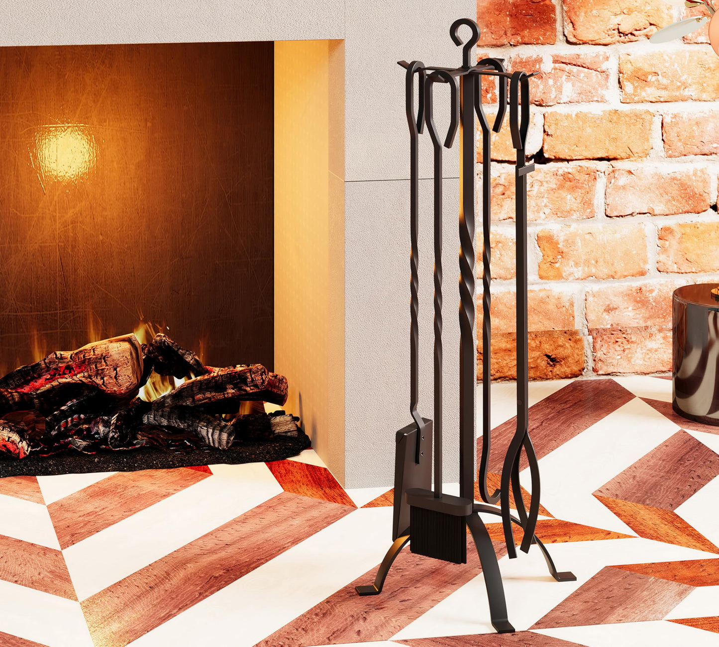 Fire Beauty 5 Pcs Wrought Iron Fireplace Tool Set Indoor Outdoor Fire Pit