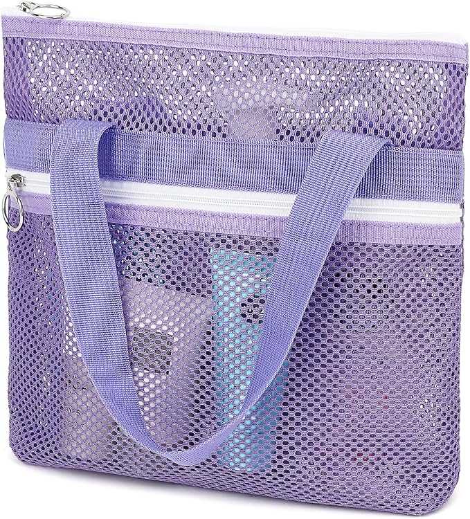 Mesh Shower Caddy Portable Shower Bag for Travel, Gym, Camping – Quick-Dry Hanging Toiletry Organizer with Zipper Pockets for Bathroom Essentials,Purple