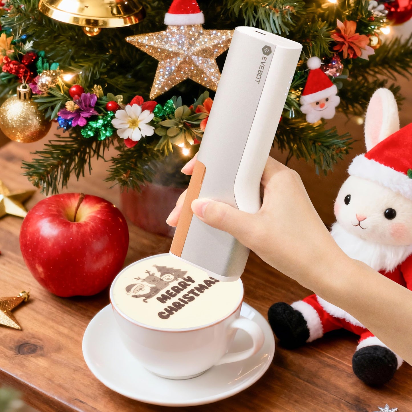EVEBOT Handheld Food PrintPen, Portable Mini Latte Art & Dessert Decorator for Coffee, Macarons, Cookies - Bluetooth 4.2, Brown, Black, Red, Matcha 4PCS