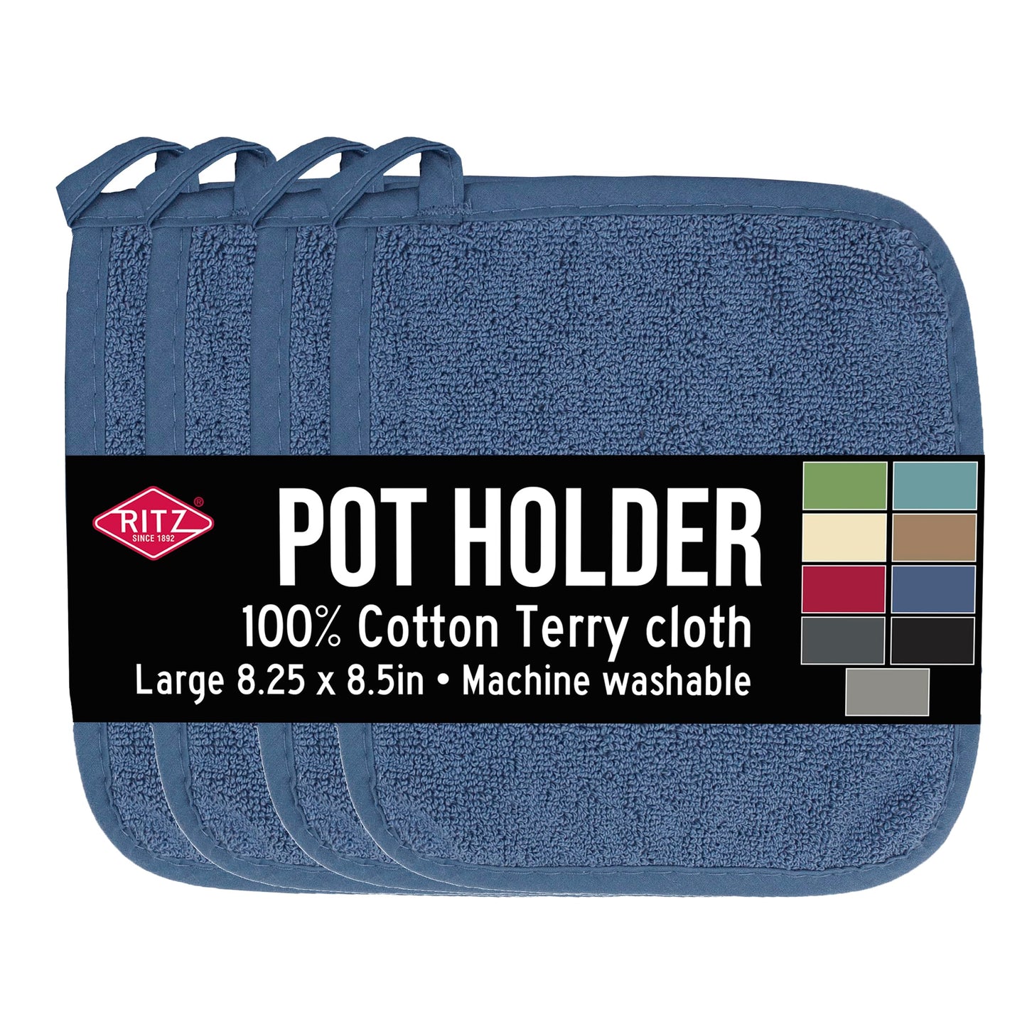 RITZ Terry Potholder & Hot Pad: Unparalleled Heat Resistant, Durable 100% Cotton – Ergonomically Designed for Optimal Grip – Easy-Care Machine Washable – 2-Pack, Latte