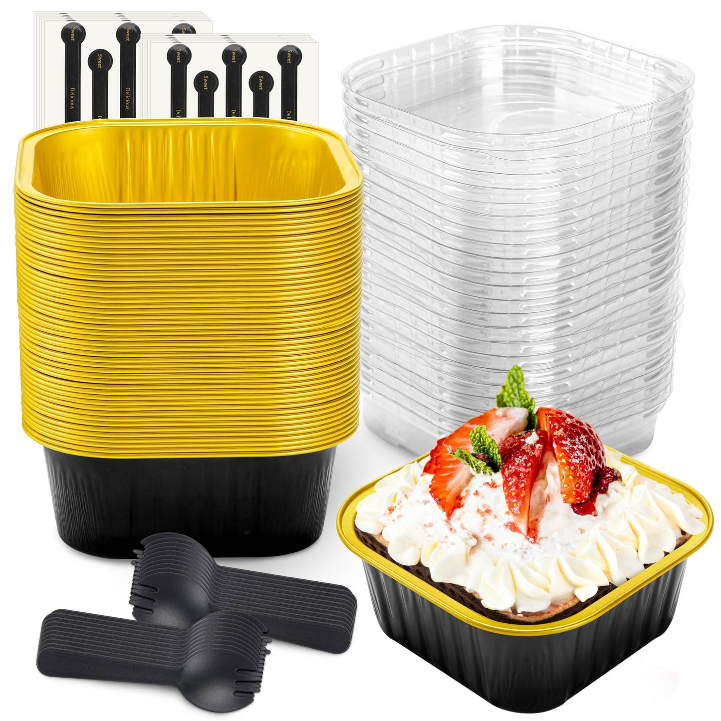 NPLUX Mini Cake Pans with Lids, 50 Pack Pink 5oz for Picnic Desserts