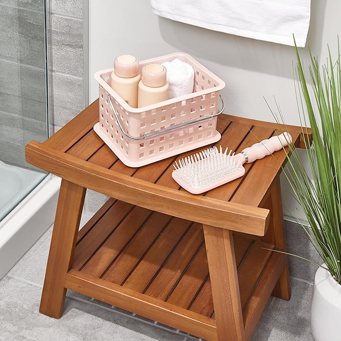 iDesign Small Shower Caddy with Handle, Portable Shower Organizer for Dorm or Bathroom, Pink