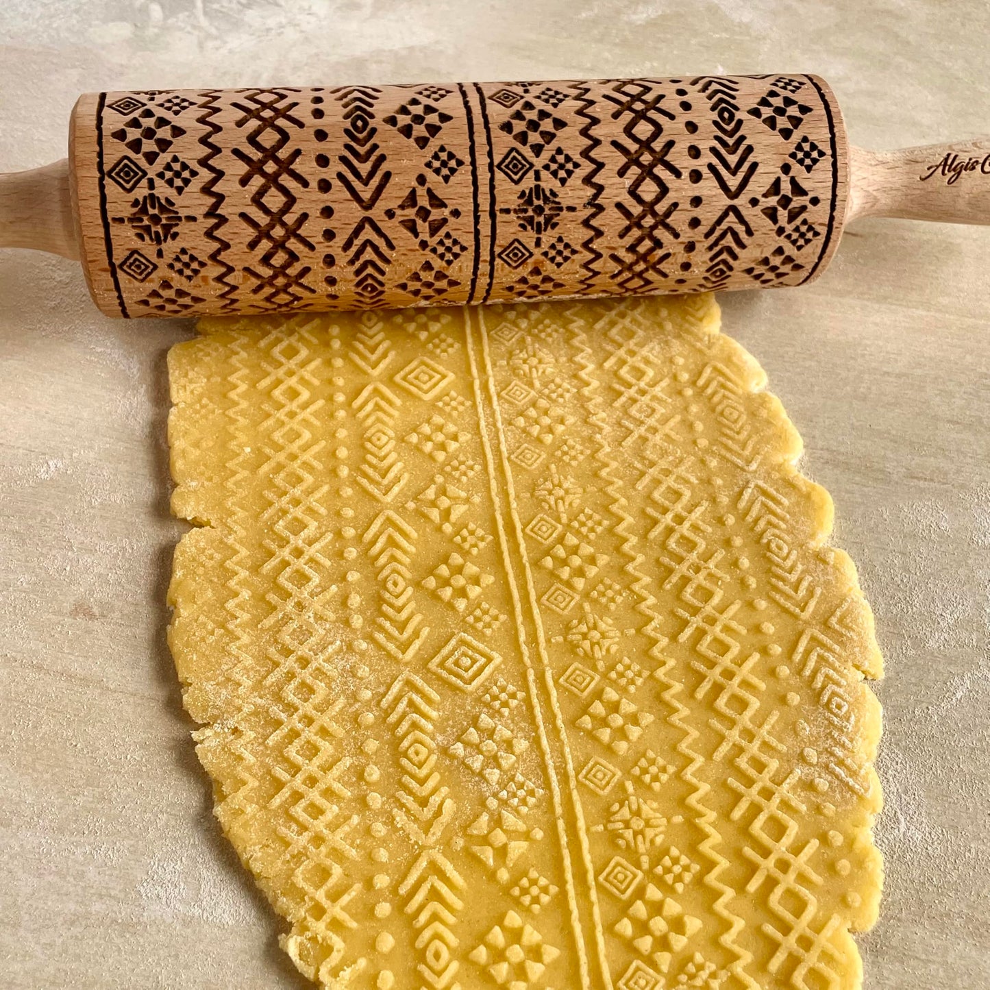 AZTEC Embossed Rolling Pin for Ceramic. Clay Roller and Ceramic Stamp for Embossing Pottery. Baking Gifts for Women by Algis Crafts for Embossed Cookies
