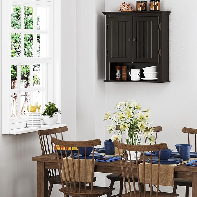 UTEX Bathroom Cabinet Wall Mounted, Wood Hanging Cabinet, Wall Cabinets with Doors and Shelves Over The Toilet, Espresso