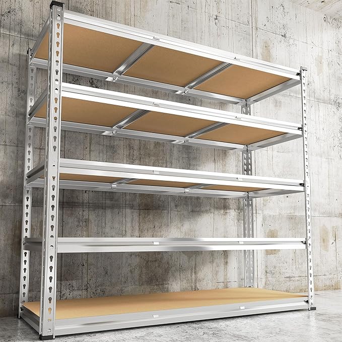 REIBII Garage Shelving, 4 Tier Storage Shelves Load 2550LBS, Adjustable Garage Shelving Heavy Duty, Metal Shelves Unit for Basement, Warehouse, 48" W x 60 "H x 24" D, Galvanized