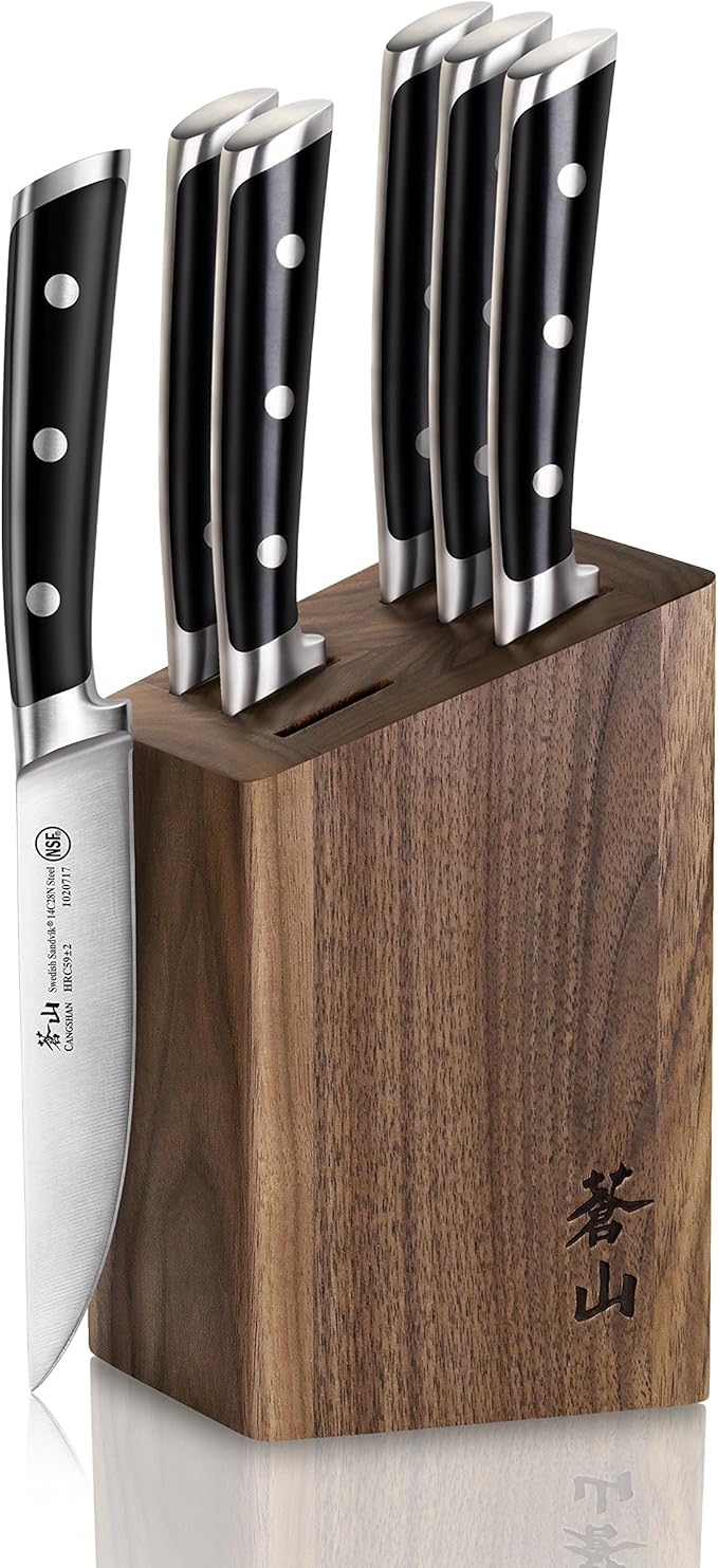 Cangshan TC Series 1022254 Swedish 14C28N Steel Forged 6-Piece Steak Knife Block Set, Maple