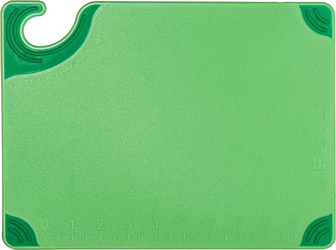San Jamar Saf-T-Grip Cutting Board With Molded-In Ruler, Plastic Chopping Board for Kitchen, 9" x 12" x 0.35", 6 Count, Green