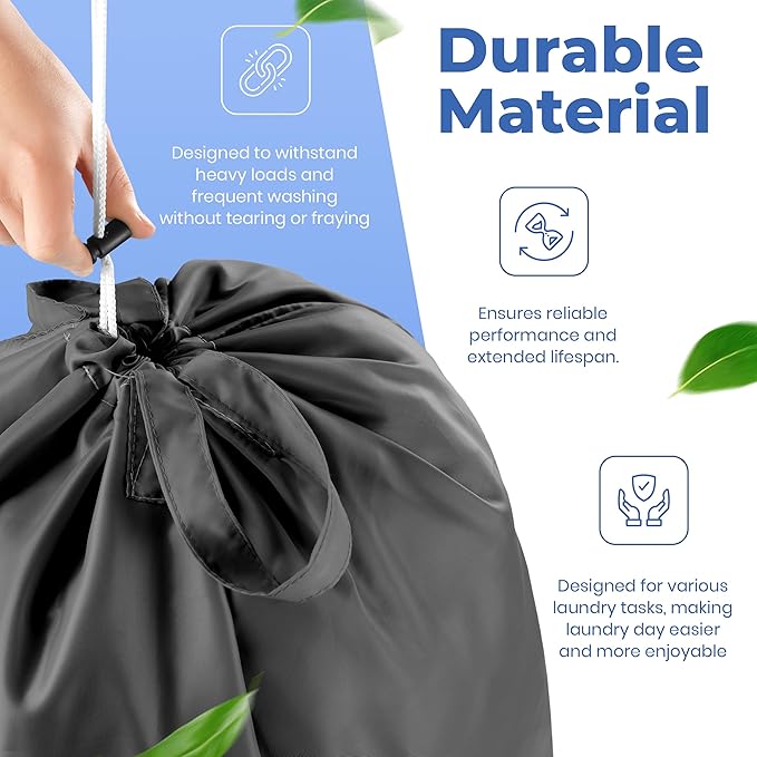 Extra Large Travel Laundry Bag - 2-Pack Fun Print Design Bags for Dirty Clothes - Durable Water-Resistant Fabric - Sturdy Drawstring Closure (Teal-Grey | Laundry)