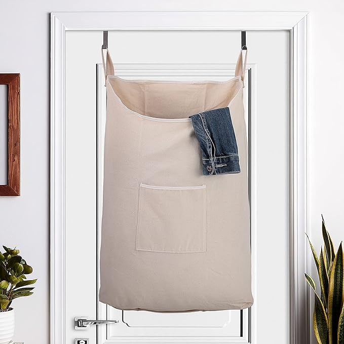 2 pack Laundry Collector, Laundry Hamper, Door Hanging Laundry bag with hooks (Beige, 2PC X 65Liters)