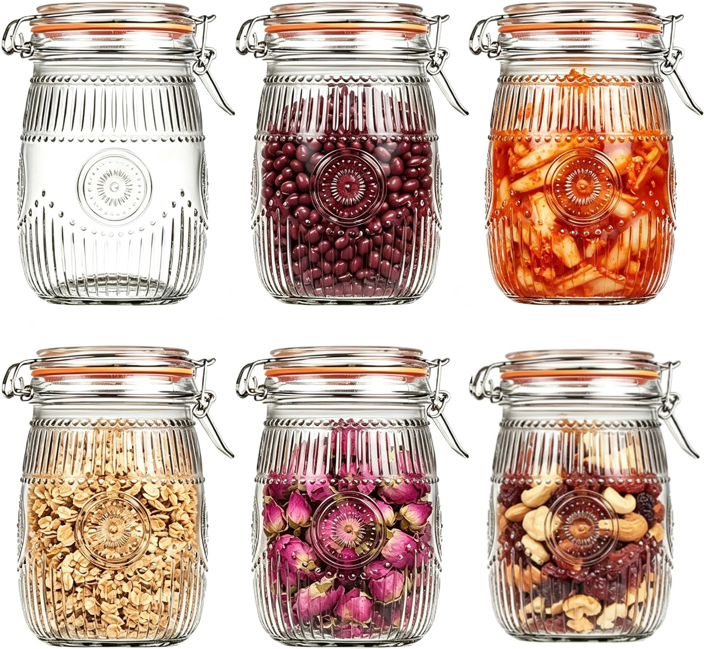 Amzcku Wide Mouth Vintage Mason Jars with Airtight Lid 64oz 2 Quart, Canister Quart Jars for Kitchen Storage - for Coffee, Sugar, Beans 3 Pack