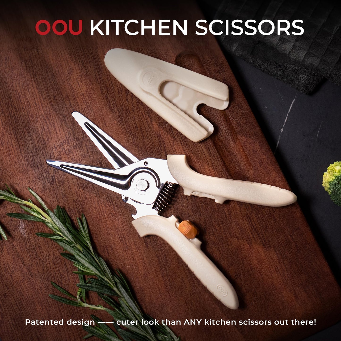 OOU White Bear Kitchen Scissors, All Purpose Heavy Duty Sharp Kitchen Shears Dishwasher Safe, Cooking Shears for Meat Chicken Fish Poultry Herb Bread