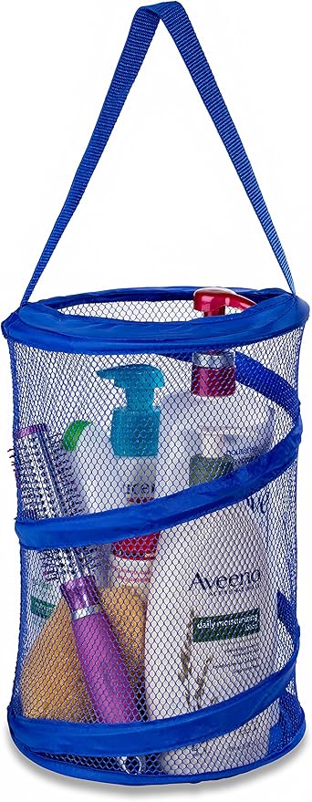 Handy Laundry Foldable Shower Caddy - Collapsible, Portable, Drainage Hole, Carry Handle, Large Compartments. Great Organizer for Camp, Travel, Gym, and Dorm (Blue)