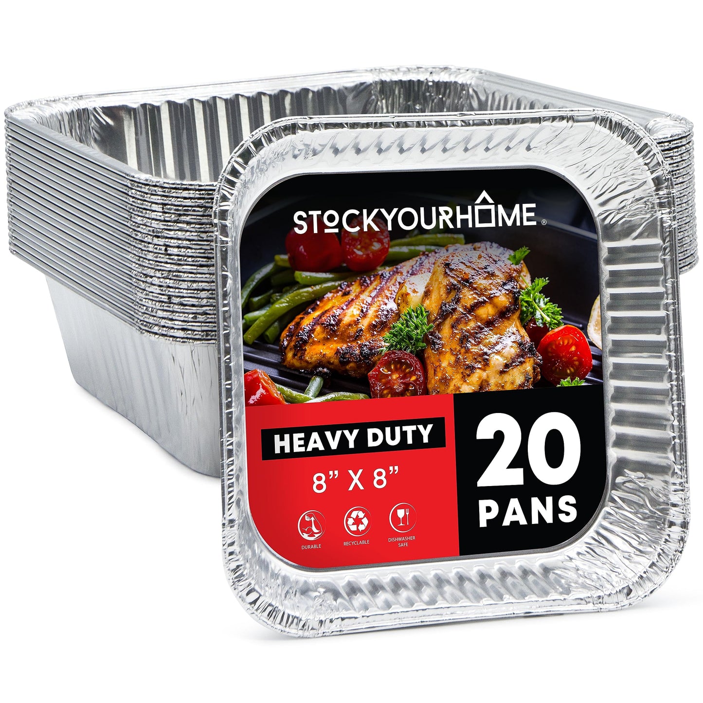 Stock Your Home 8x8 Foil Pans (50 Pack) 8 Inch Square Aluminum Pans - Foil Pans - Disposable Food Containers Great for Baking Cake, Cooking, Heating, Storing, Prepping Food