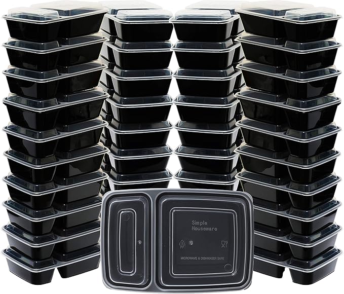 Simple Houseware 32 Pack 28-oz 2-Compartment Meal Prep Container, BPA-Free
