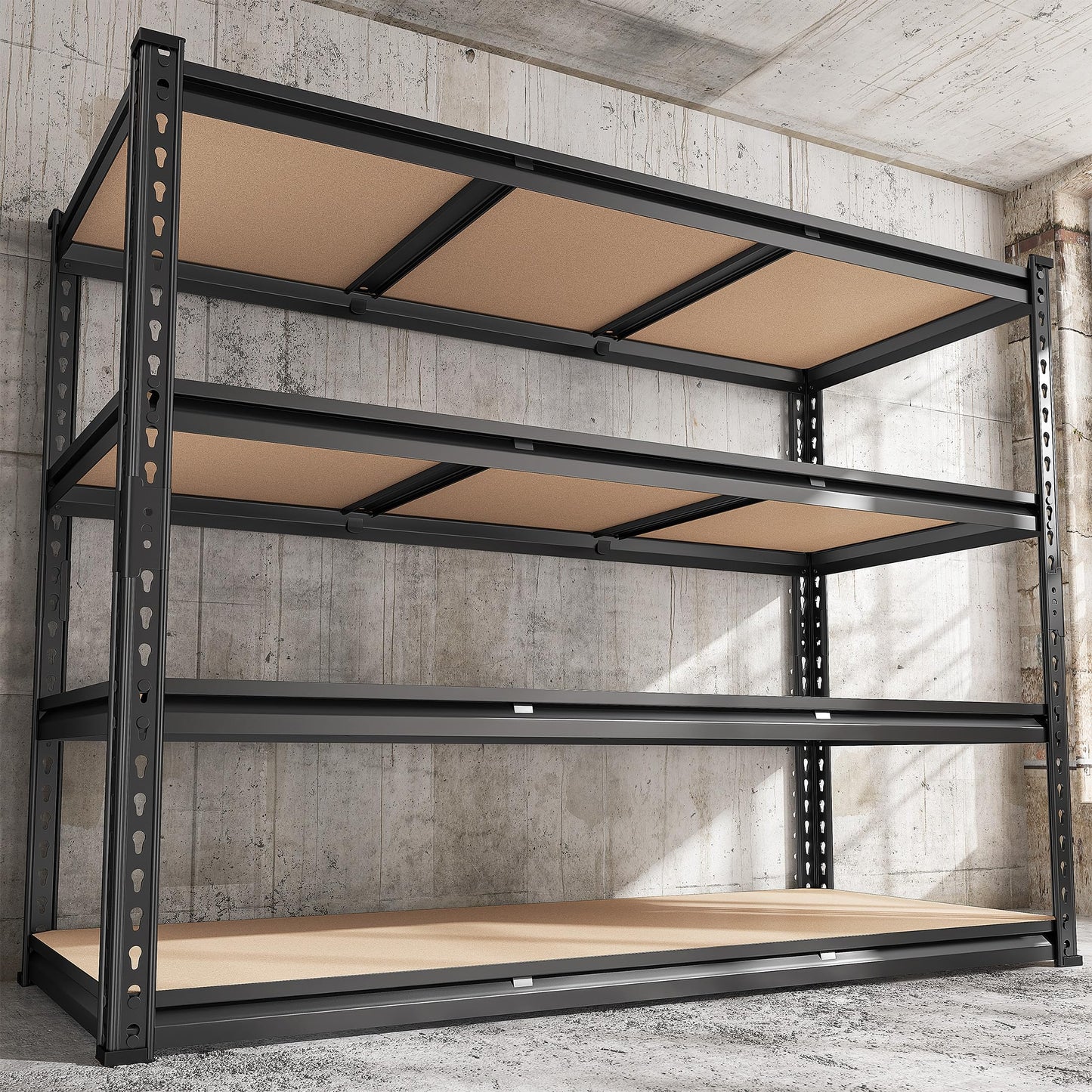 REIBII 48" W Garage Shelving Heavy Duty 2550 LBS Storage Shelves 4 Tier Heavy Duty Shelving, Adjustable Metal Shelves, Industrial Shelf for Garage, Warehouse, Pantry, 48" W x 60" H x 24" D