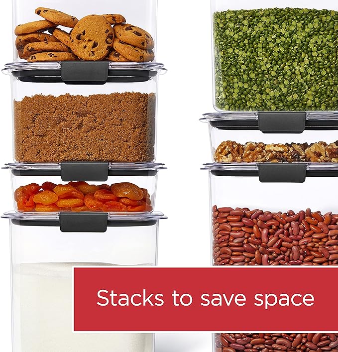 Rubbermaid Brilliance 16-Cup Airtight Food Storage Container with Lid Clear/Grey - optimal for pantry organization flour sugar and food storage