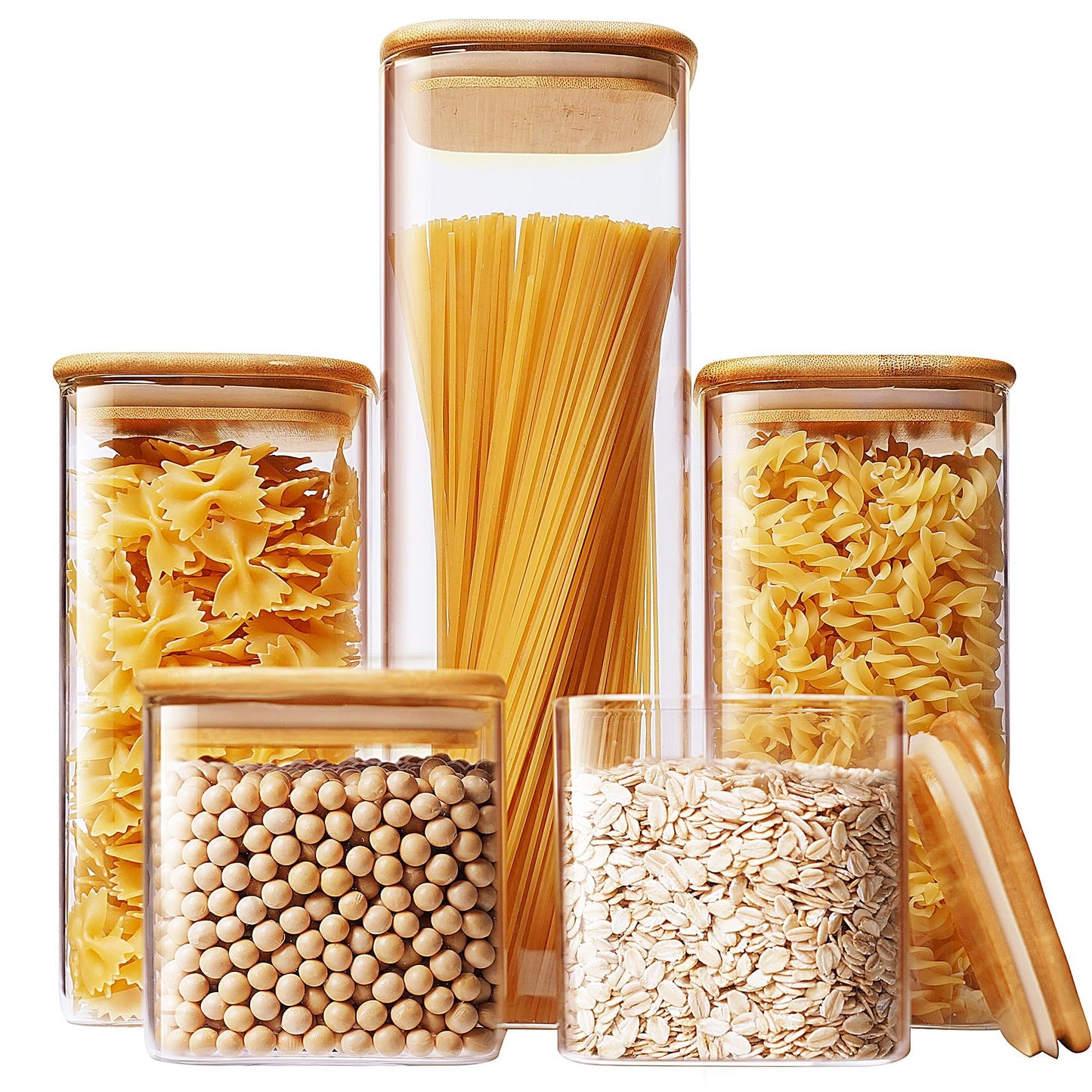 53 oz Square Glass Food Storage Containers with Airtight Bamboo Lids, 4Pack