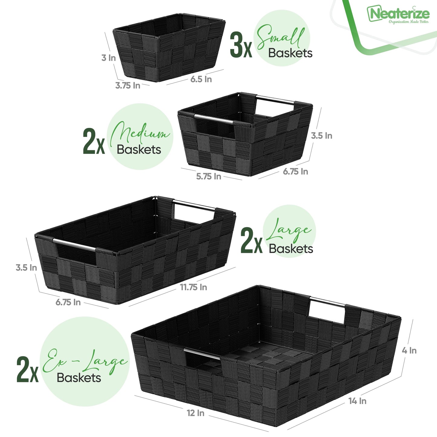 Baskets For Organizing Set Of 9 Black - Storage Baskets For Shelves - Perfect Closet Organizer Bins, Bathroom Basket, and Pantry Basket - Small Storage Bins For Shelves - Bin For Organization