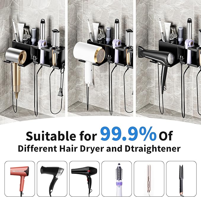 Hair Dryer Holder, Hair Tool Organizer, Blow Dryer Hanger Wall Mount for Dryer Hook, Bathroom Space-Saving Blow Dryer Organizer, Curling Irons Storage Wall Mounted