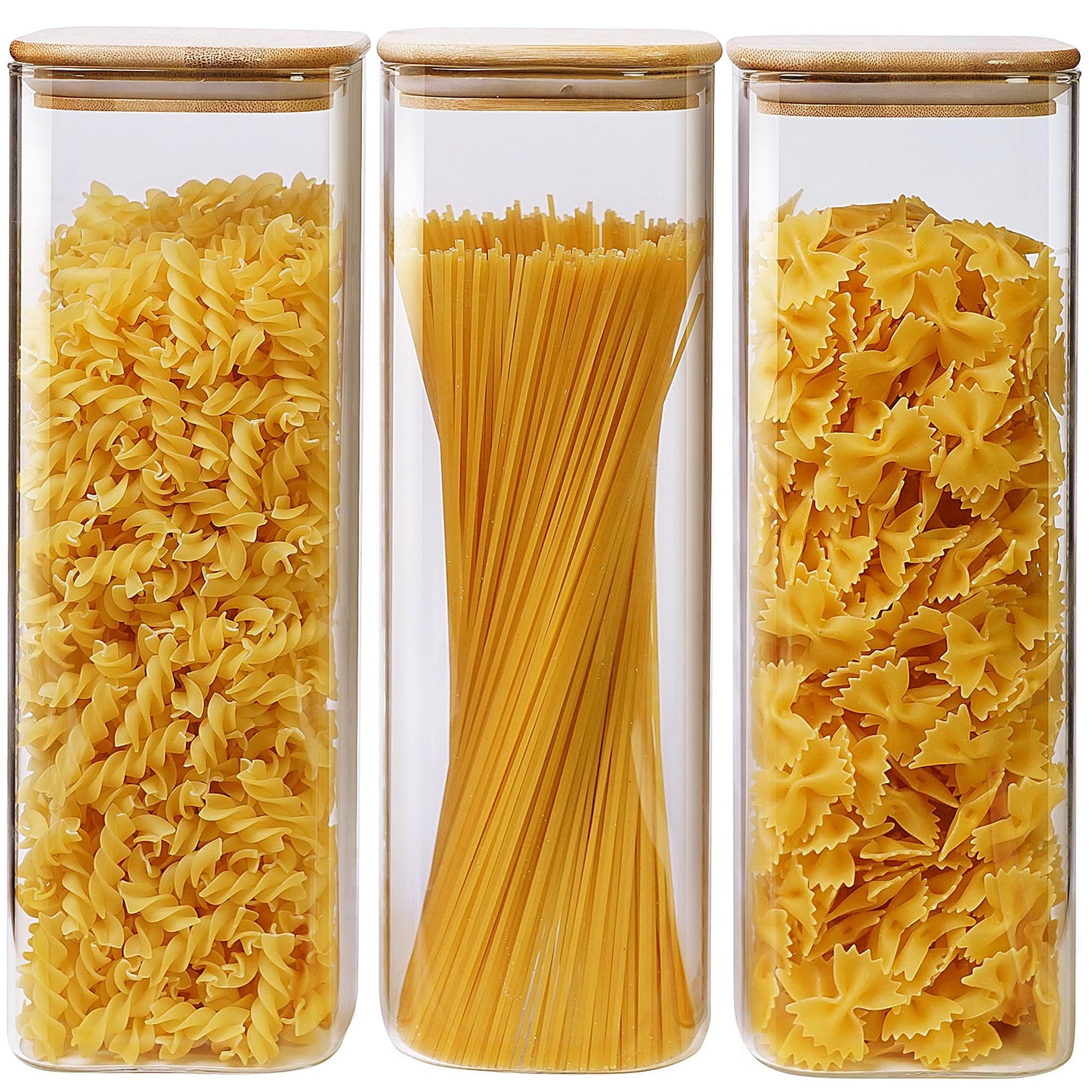 53 oz Square Glass Food Storage Containers with Airtight Bamboo Lids, 4Pack