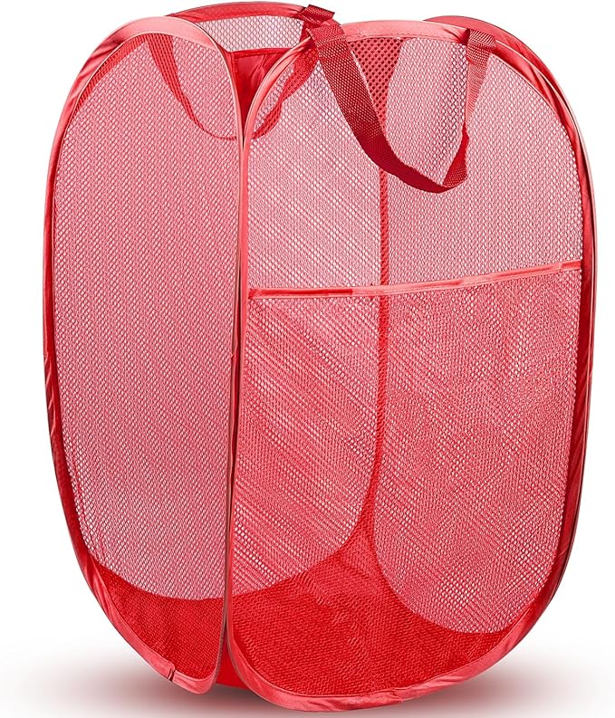DUCOO Pop Up Hamper, 1 PCS Mesh Pop Up Laundry Hamper, Foldable Mesh Laundry Basket with Space-Saving Design for Home, Dorm, Travel & Storage - Red