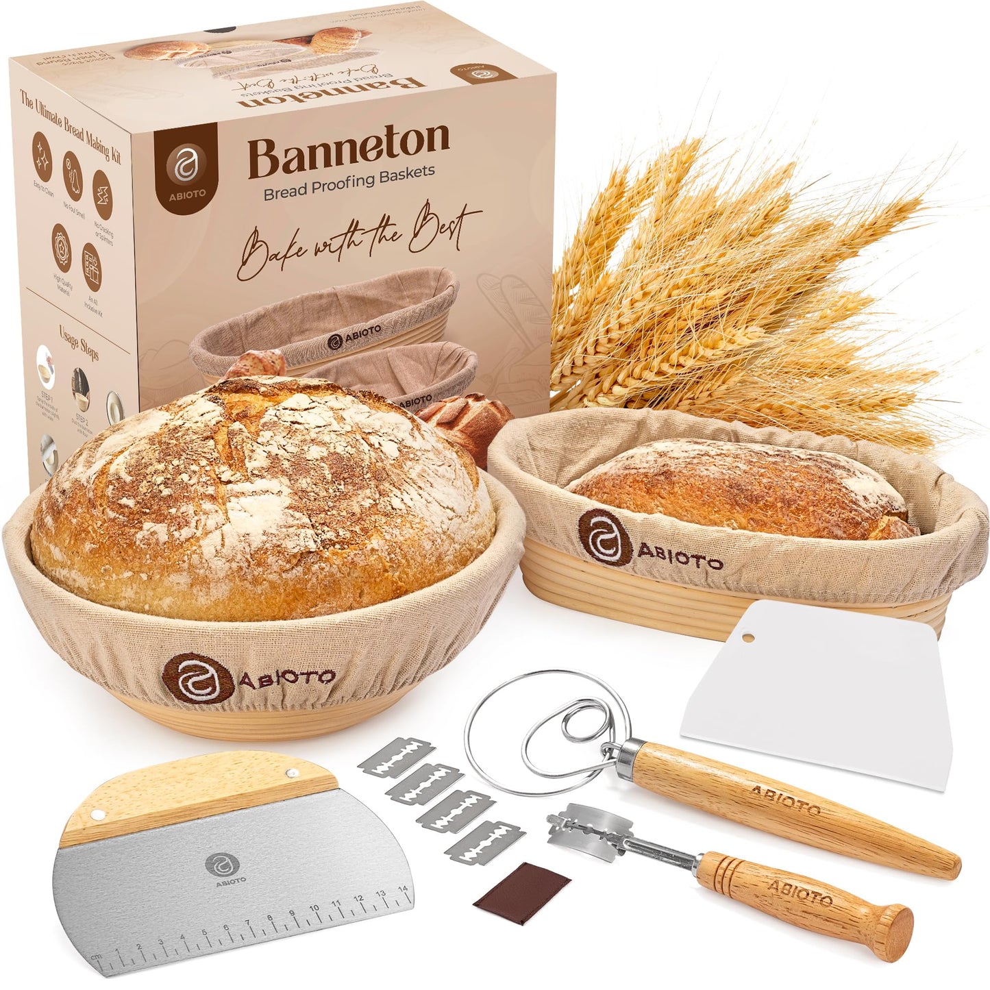 Sourdough Starter Kit with 10" Round & 11" Oval Banneton Proofing Basket and 34oz Starter Jar - Beginner-Friendly Sourdough Bread Baking Supplies and Baking Gifts for Women, Men, and Bread Bakers
