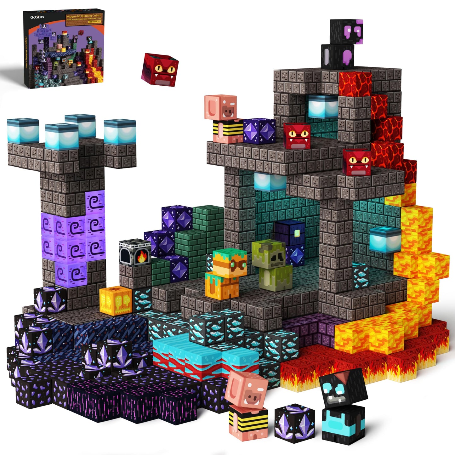GobiDex 100PCS Magnetic Building Blocks Game-Based Build Magwonder Cave World with Magnet Construction Toys STEM Sensory Gift for Boys Girls Birthday