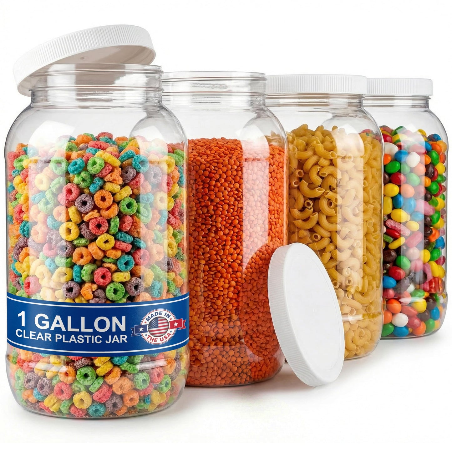 1 Gallon Large Plastic Jar with Lid (1 Pack) - Food Safe & Air Tight - Clear Storage Gallon Container with Lid - Wide Mouth Food Storage Containers - Large Candy Jar for Kitchen & Pantry Organization
