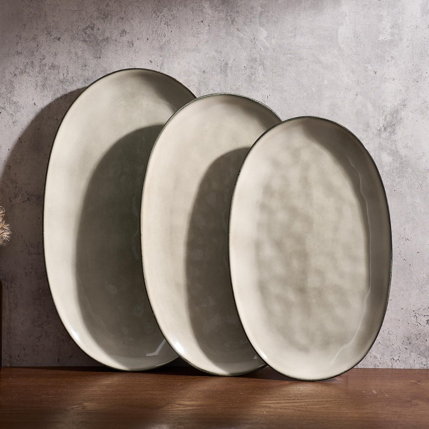 famiware Serving Platters Set of 3 Sizes - Oval, Matte White