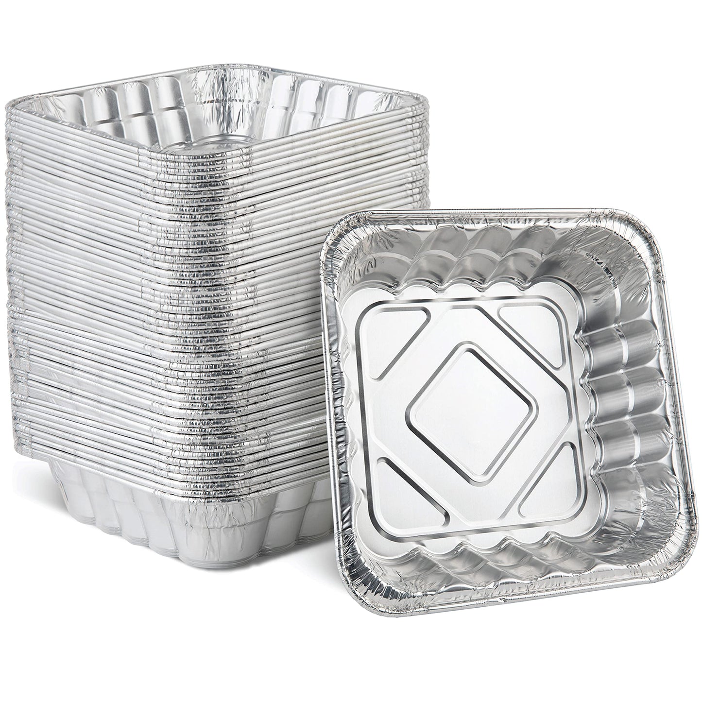 PLASTICPRO Disposable 8'' X 8'' X 2'' Inch Square Aluminum Tin Foil Baking Pans Bakeware - Cookware Perfect for Baking Cakes, Breads, Brownies, Bread, Meatloaf, Lasagna, Pack of 10