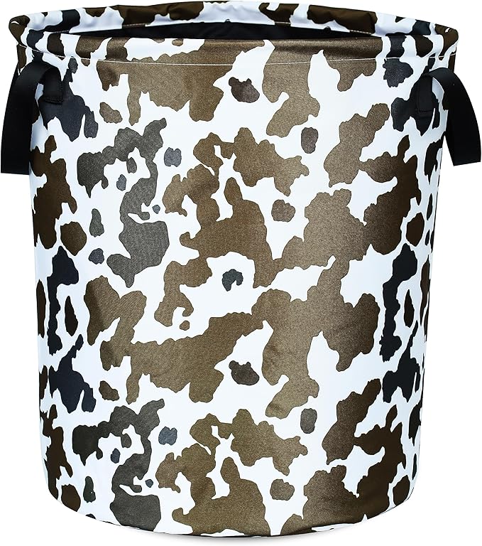 Cow Texture Laundry Basket Brown Black Print Foldable Oxford Cloth Funny Tote Bag Laundry Hamper Clothes Storage Bucket Organizer For Bathroom/Laundry Storage/Bedroom 17.7x13.7 Inch