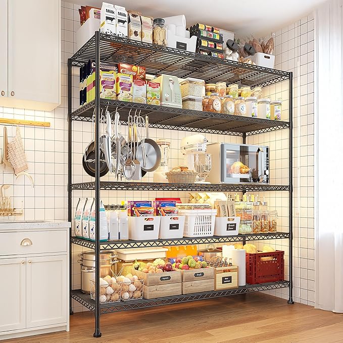 REIBII Heavy Duty 5-Tier Storage Shelves, 45.5''W for Kitchen Garage Retail