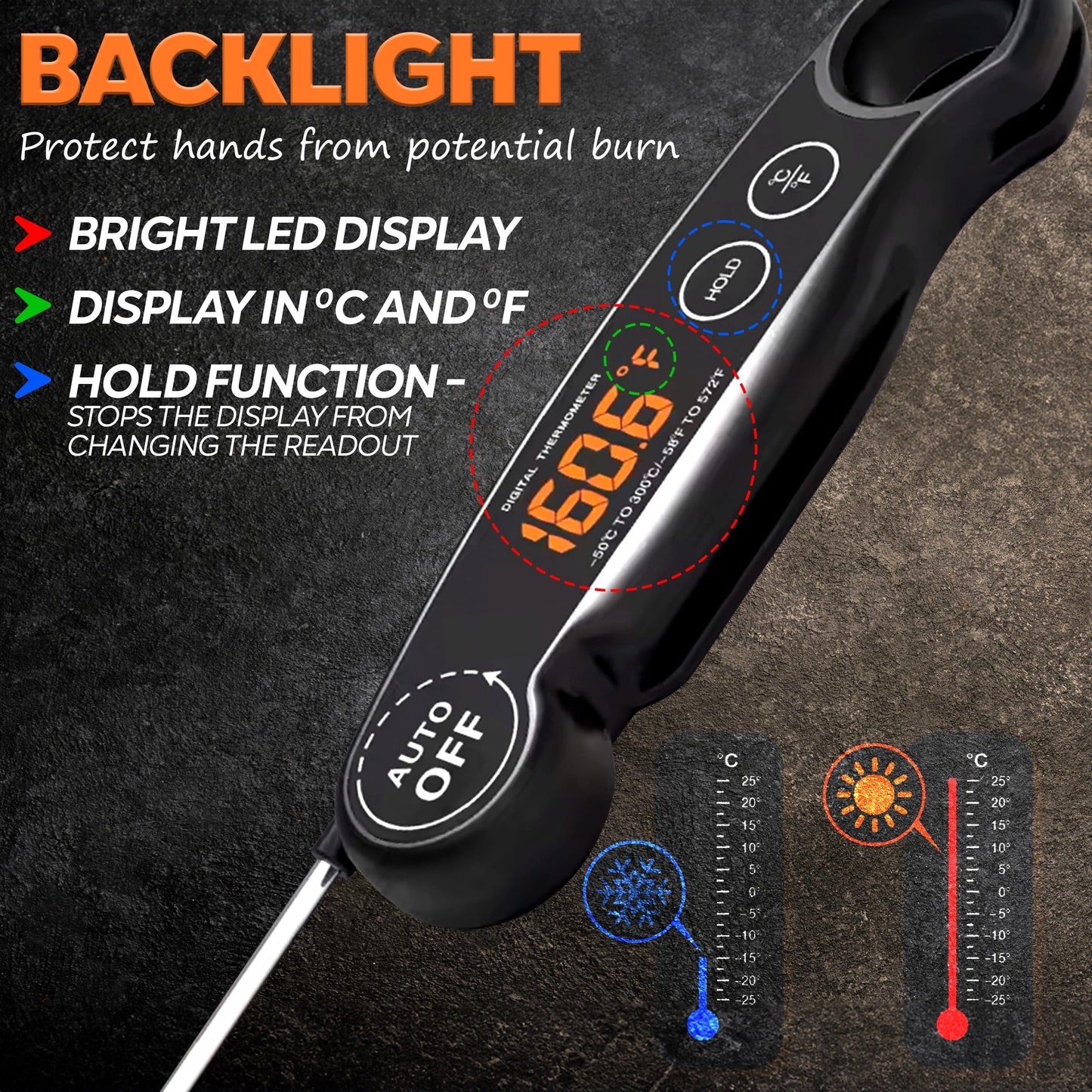 Instant Read Food Thermometer Rechargeable Meat Thermometer Digital Kitchen Thermometer - Fast & Accurate Food Thermometer for Cooking, Grill Thermometer, Birthday Gift for Husband, Dad, Men