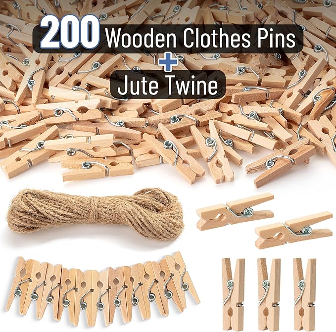 Mr. Pen- Wooden Clothes Pins for Craft, Natural Wood, 200 pcs, 1 Inch, Mini Clothes Pins for Hanging Pictures, Small Clothes Pins Wood, Clothing Pins, Mini Clothespins for Photos, Small Clothes Pin
