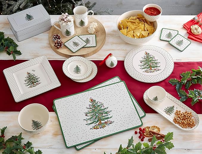 Spode – Christmas Tree – Christmas Tree Polka Dot Tidbit Plates - Set of 4