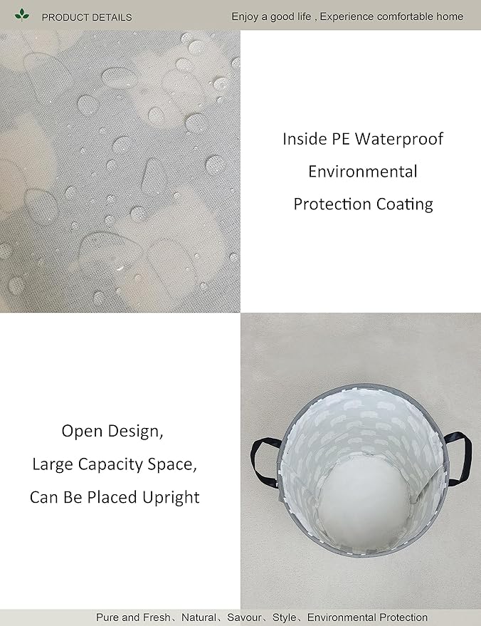 Round waterproof laundry basket,foldable storage basket,laundry Hampers with handle,gift basket,suitable for children's room and toy storage (Elephant)