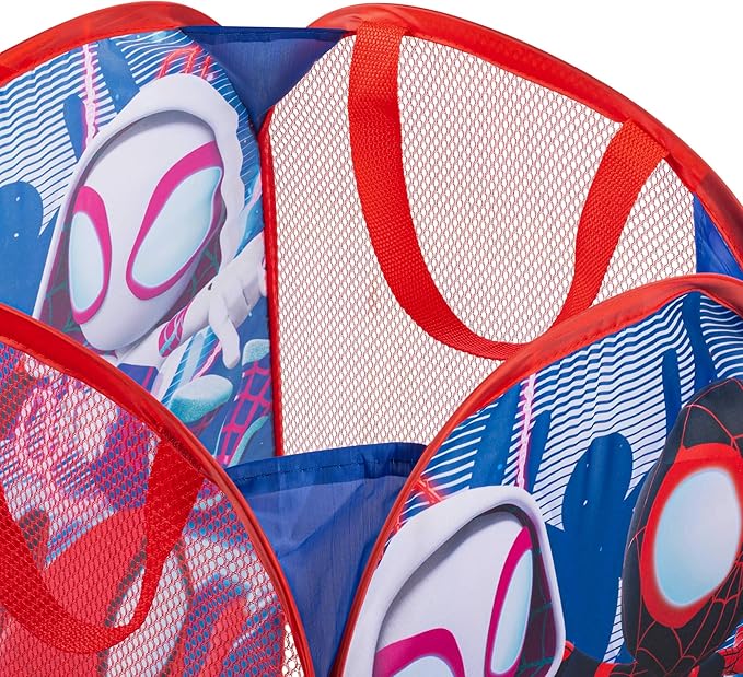 Jay Franco Marvel Spidey & His Amazing Friends Pop Up Hamper - Ghost Spider and Miles Morales Mesh Laundry Basket/Bag with Durable Handles - Storage for Clothes and Toys