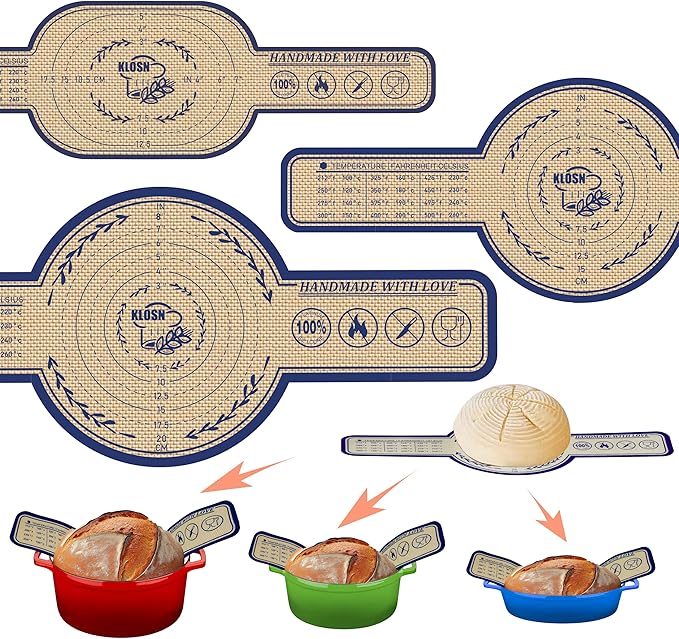 KLOSN Silicone Bread Sling for Dutch Oven, 2 Pack (8" Round) – Non-Stick & 500°F Heat Resistant Sourdough Mat, Easy to Clean, Reusable Food-Grade Sourdough Slings – Fits 5 qt and up Dutch Ovens