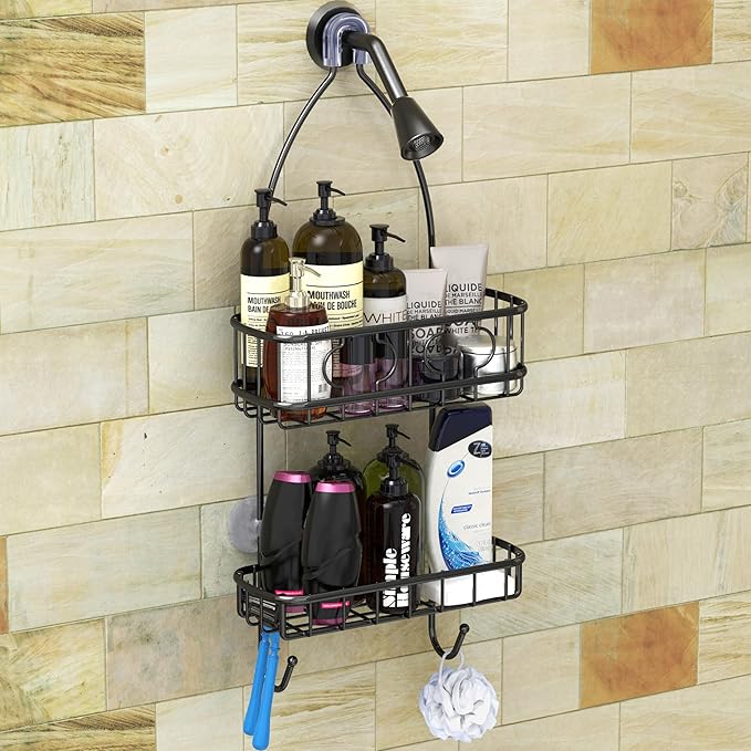 Simple Houseware Bathroom Hanging Shower Head Caddy Organizer, Black (24 x 10.2 x 4.2 inches)