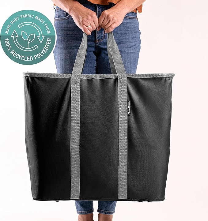 CleverMade Collapsible Laundry Caddy – Foldable Laundry Hamper & Tote, XXL 64L Pop-Up Laundry Basket with Handles, Space-Saving Laundry Organizer for Home, Dorm, Closet & Travel, 2 Pack - Black Gray