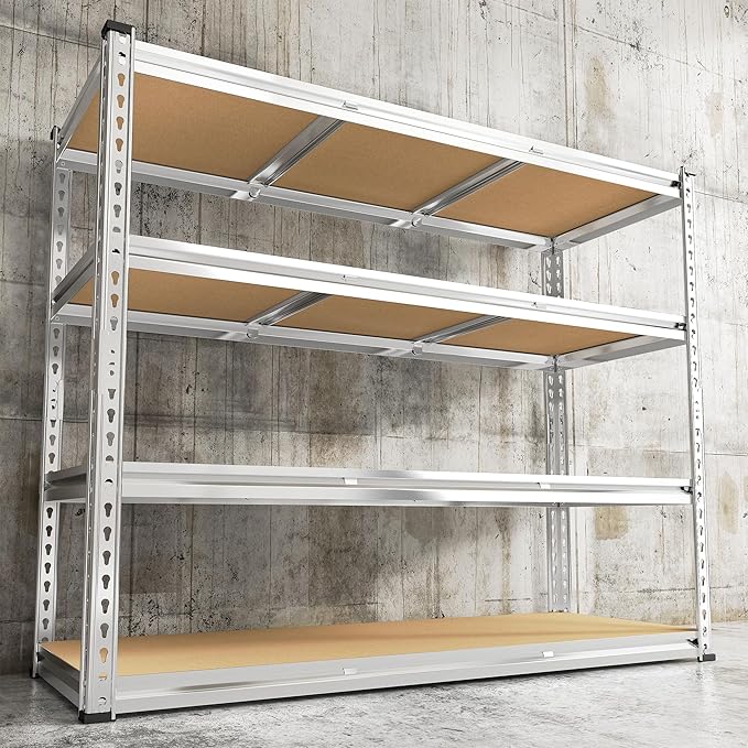 REIBII Garage Shelving, 4 Tier Storage Shelves Load 2550LBS, Adjustable Garage Shelving Heavy Duty, Metal Shelves Unit for Basement, Warehouse, 48" W x 60 "H x 24" D, Galvanized