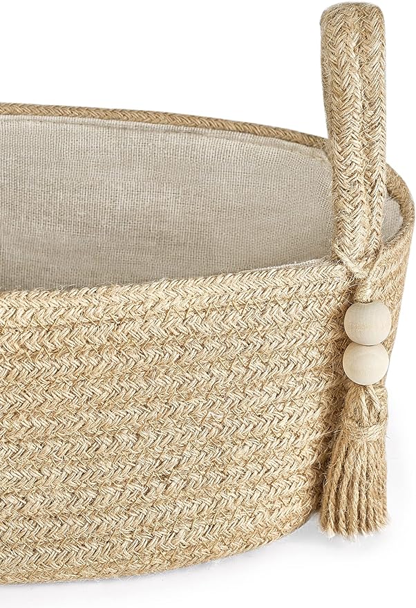 Mkono Small Storage Basket for Toilet Tank Top Boho Bathroom Decor Woven Rope Toilet Paper Tray Organizer for Shelf Bedroom Living Room, Jute, 1 Pack, 13" L x 6" W