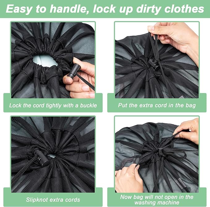2 Pack Mesh XL Laundry Bags,Machine Washable Dirty Clothes Organizer with Drawstring and ID Tag, Large Laundry Hamper Liner Enough to Laundry Essentials forTravel(24"x 36",Black+White)