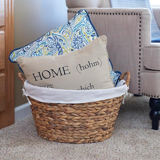 Household Essentials Round Wicker Laundry Basket with Handles, Whimsical Water Hyacinth Basket, Supportive Metal Frame, Removable Polyester Liner, Handwoven, Well-Structured and Versatile, Natural
