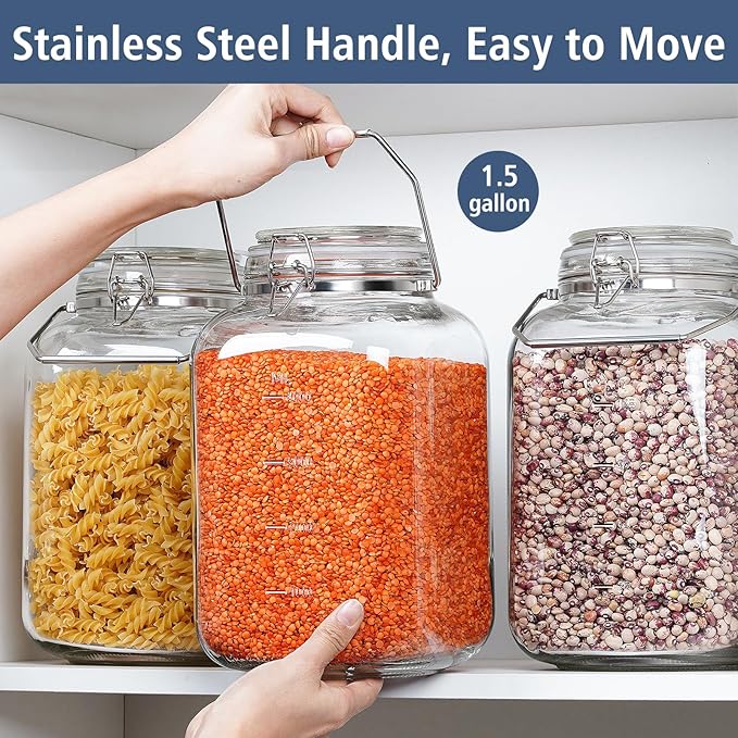 1.5 Gallon/192 OZ Glass Jar with Airtight Lid, Glass Storage Containers
