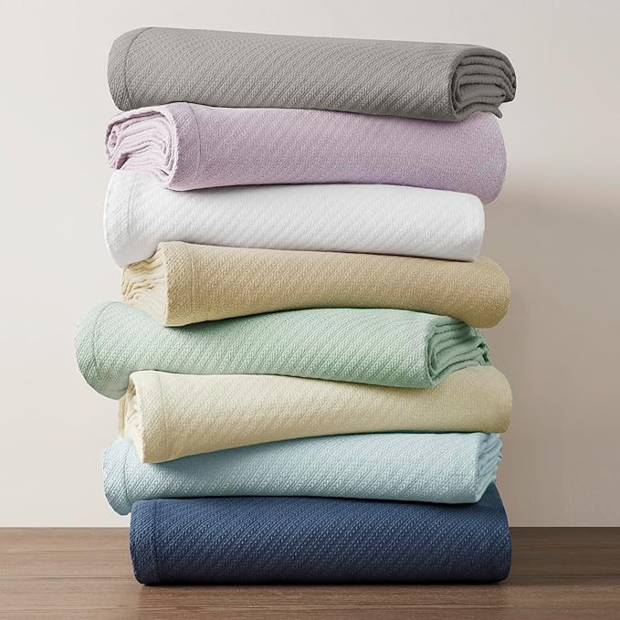 Madison Park Liquid Cotton Luxury Blanket Premium Soft Cozy 100% Ring Spun Cotton For Bed , Couch or Sofa, Twin, Sea Foam